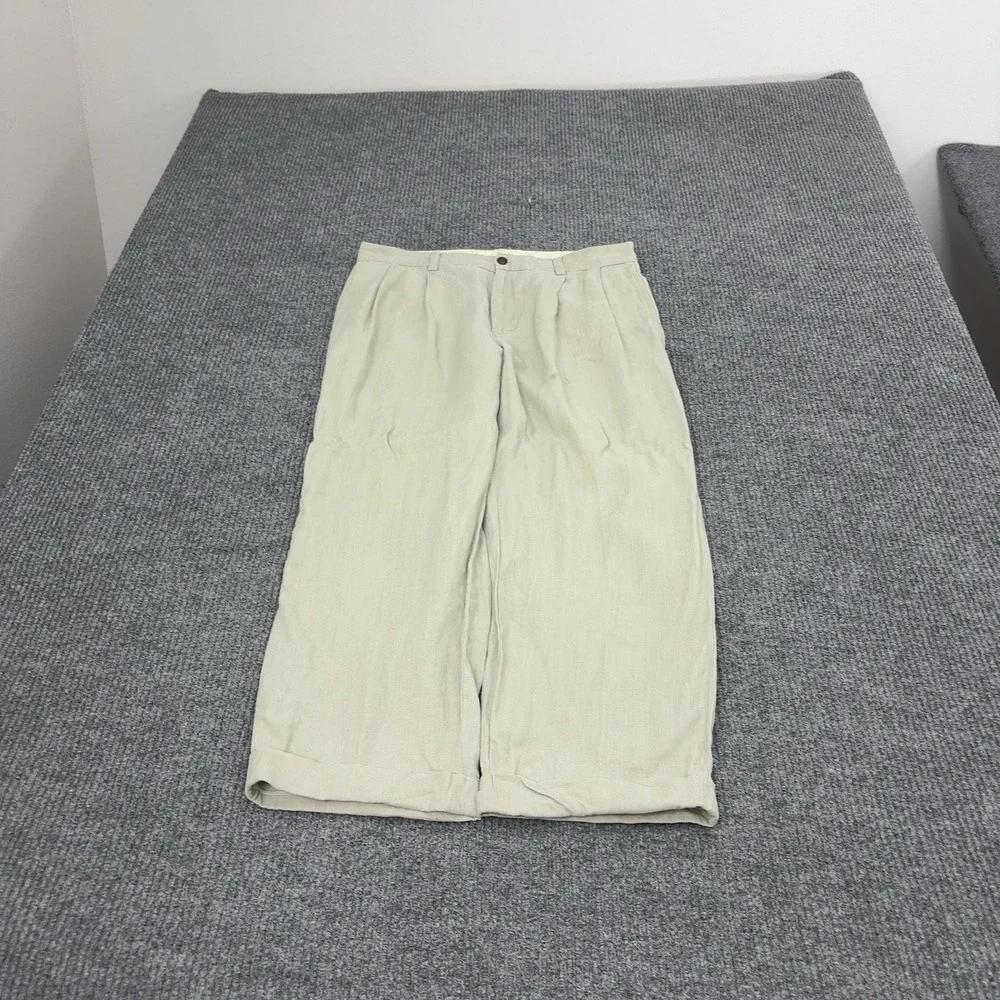 Brooks Brothers Pants Mens 32x30 Beige Linen Pleated Cuffed Casual Preppy Style